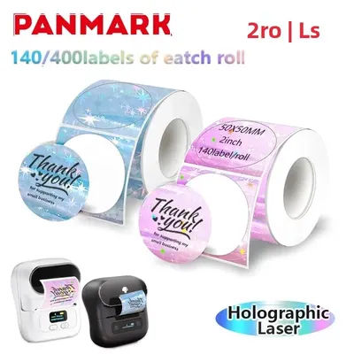 2 Inch Round Star Holographic Laser Thermal Sticker, Compatible with Phomemo MUNBYN Self-Adhesive Thermal Printing Label Paper