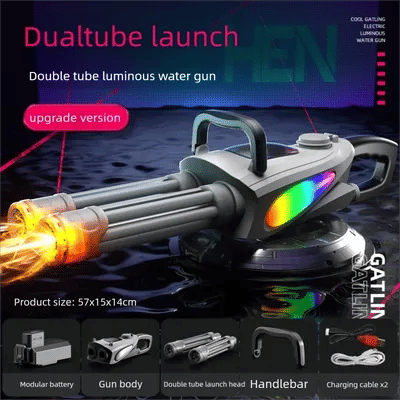 Electric Rotating Barrel Gatling Water Gun Toy with Light Long-range Spray Water Pistol Blaster Pool Outdoor Toy for Kids Adult