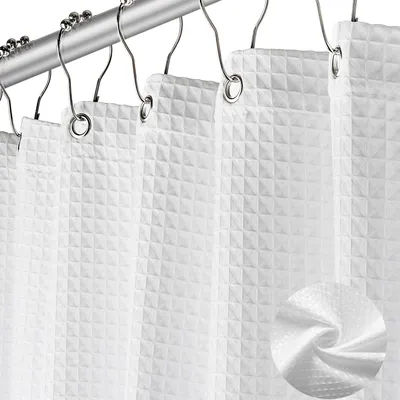 White Fabric Shower Curtains Waffle Weave Shower Curtains for Bathroom 180GSM Hotel Spa Luxury Weighted Polyester Bath Curtain