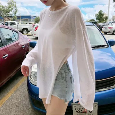 Hauts d'été légers et amples à manches longues pour femmes, style smock, avec fente haute, doux, anti-UV, trois couleurs, vente en gros