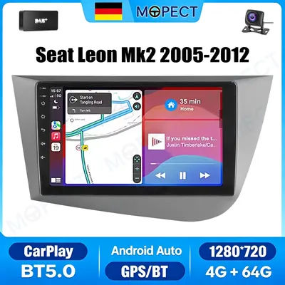 Autoradio MOPECT 9 pouces pour Seat Leon Mk2 2005-2012 Android 15 CarPlay 4+64 Go, GPS, Navi, SWC, Bluetooth+DAB&AHD