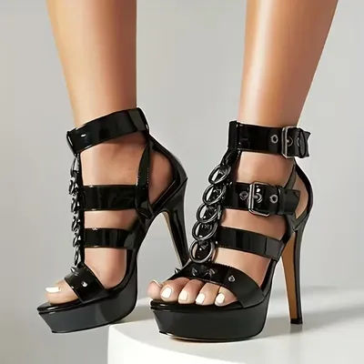 ‌ Sandales d'été élégantes pour femmes, talons hauts de luxe pour soirée, chaussures à bout ouvert avec talon extra haut et décoration rivetée