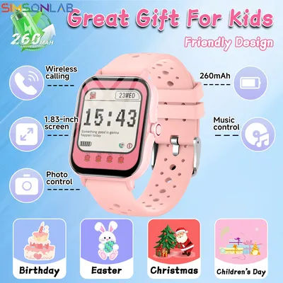 Nouvelle Smartwatch 2026 avec écran 1,83 pouces, appels Bluetooth, assistant vocal, contrôle de la musique, suivi d'activité pour téléphones Android/iOS, cadeau pour enfants