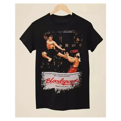 Blood Fight Movie Poster T-shirt Unisex T-shirt with Jean Claude Van Damme Logo Printed Casual Round Neck Short Sleeved Shirt