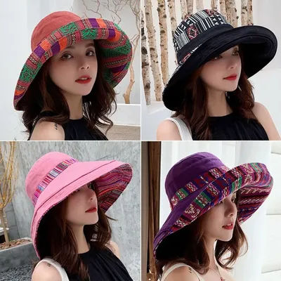 Chapeau de soleil d'été pour femme, style bob, à large bord, pour la plage et les voyages, protection solaire nationale