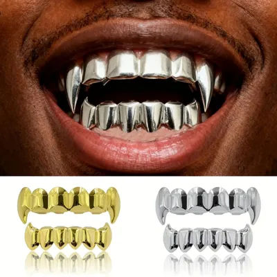 Classic Glossy Vampire Fangs Tooth Caps Hip Hop 6/6 Smooth Surface Tooth Grills for Women Men Halloween Cosplay Jewelry Gift