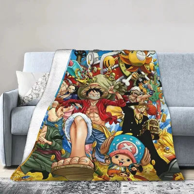 Luffy Anime Blanket Flannel Throw Blanket Bedding Couch Portable Ultra-Soft Warm Bedspreads for Everywhere Movie Office Travel