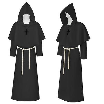 Set Retrò Vintage Medievale Rinascimento Lunghezza al pavimento Veste con cappuccio Vestaglia con accessori Lunghe Monaco Costume Per uomo Religioso e spirituale Halloween Mascherata Fiera