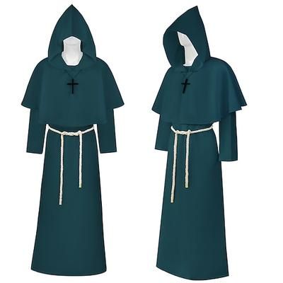 Set Retrò Vintage Medievale Rinascimento Lunghezza al pavimento Veste con cappuccio Vestaglia con accessori Lunghe Monaco Costume Per uomo Religioso e spirituale Halloween Mascherata Fiera