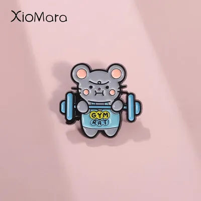Gym Mouse Enamel Pin Cute Weightlifting Rat Maintain Healthy Exercise Brooches Lapel Badges Jewelry Kid Fans Gift