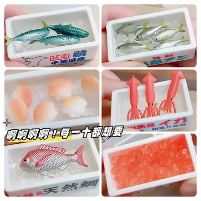 J.DREAM Candy Gashapon Figure Anime Cute Kawaii Miniature Seafood Market Aquatic Products Fish Model Capsule Toys Gift