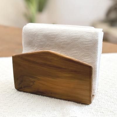 'Hand-Carved Natural Grain-Patterned Teak Wood Napkin Holder'