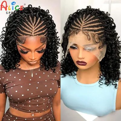 16Inch Natural Cornrow Braided Wigs Synthetic 13x4 Lace Frontal Deep Wave Braiding Hair Wigs with Baby Hair for Black Women