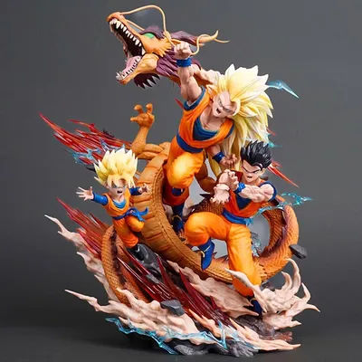 27cm Dragon Ball Anime Figures Goku Gohan Super Saiyan Super 3 Shenron Father And Son Three People Model Statue Toy Birthday Gif
