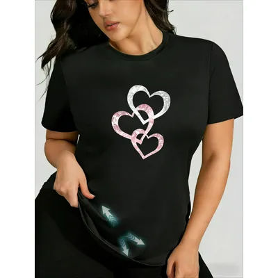 Reject body anxiety! Pink-silver contrasting color plus-size T-shirt, breathable and comfortable, easily hides body fat