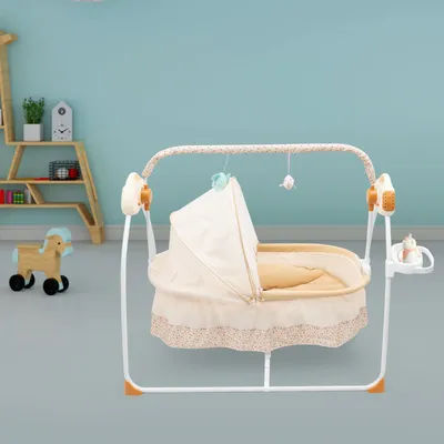 Foldable and Portable Free-standing Baby Cradle Swing, 5 Gears Adjustable Electric Baby Cradle Swing Comfortable and Reliable