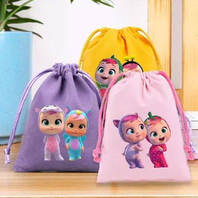 Crying Babies Drawstring Storage Bag Cry Baby Canvas Gift Bags Candy Package Pouch Home Organizer Reusable Dustproof Sacks