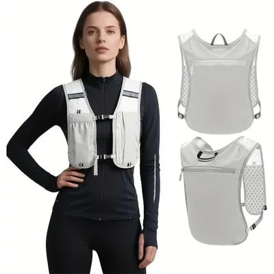 WOOJACK Lightweight Sports Vest with Phone Pockets Adjustable Straps, Zippered Compartment, Mesh Back for Running, Hiking White
