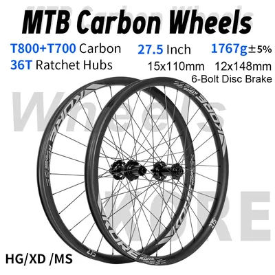 KORE Carbon MTB Wheelset 27.5 Inch 28H 30/36mm Boost 36T Ratchet HG/XD/MS Hub Tubeless Tire Enduro/Downhill/XC/Trail Wheels