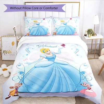 3pc Cinderella and Snow White Cartoon Children's Duvet Cover Set - Super soft (1*Duvet Cover + 2*Pillowcase, Without Core)