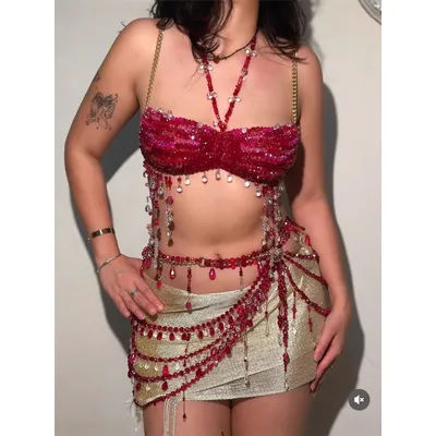 Rouge perlé hauts Bikini Rave corps fête mariée mariage chaîne sirène soutien-gorge haut maillots de bain femmes perles Lingerie harnais Bralette