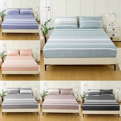 3-Piece Striped Fitted Sheet Set – Luxuriously Soft & Breathable – Includes 1 Fitted Sheet and 2 Pillowcases for Cozy Sleep – Pe