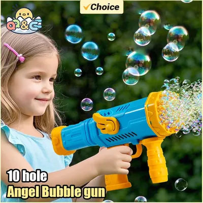 Angel Bubble Gun 10 Holes Electric Soap Bubbles Guns Automatic Water Bubble Machine Blower Wedding Party Toy Children's Day Gift