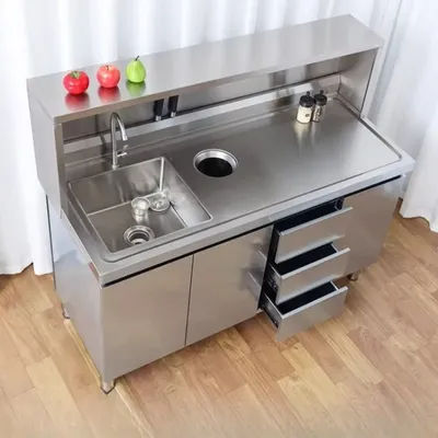 Modern Simple Stainless Steel Sink Cabinet Nordic Creative Dining Room Vegetable Washing Basin Cabinet Workbench Furniture FYKC