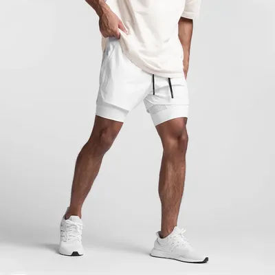 Men 2 in 1 Double Layer Running Shorts Sports Casual Gym Workout Brand Mesh Breathable Basketball running Shorts Summer