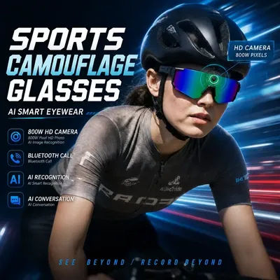 Nouvelles lunettes de sport intelligentes avec caméra IA, équipées d'une caméra 8MP, stabilisation d'image HD, étanches, lunettes anti-vent