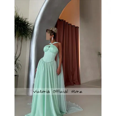 Milt vert licou robes de soirée de luxe élégant dubaï une ligne plissée robes de réception robes de soirée personnalisé