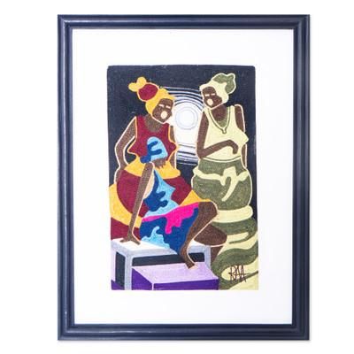 'Ghanaian Culture-Inspired Cotton Wall Art with Wood Frame'