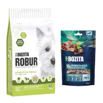 7,5 kg / 12 kg Bozita Robur + 2 x 70 g Meaty Bites gratis! - 7,5 kg Adult Small Breed Sensitive Agnello