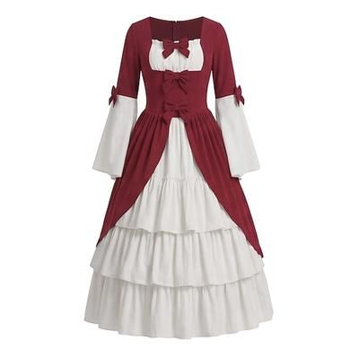 Retrò Vintage Medievale Rinascimento Vestito Lunghe Principessa Collo quadrato Costume Per donna Fantasia Natale Halloween Carnevale Feste Fiera Rinascimentale LARP Adulti Vestito