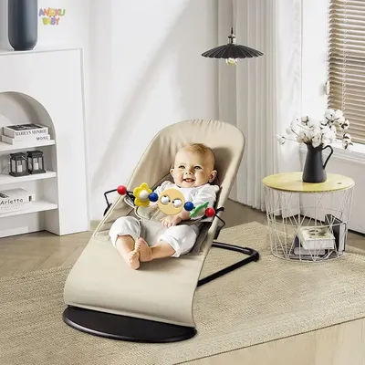 AnGku Baby Rocking Chair with 3 Height Adjusts Portable Newborn Baby Bouncer Chair Foldable Baby Swing Toys for 0-12 Months