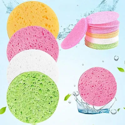 Cotton Compress Face Wash Puff Natural Wood Pulp Sponge Foaming Face Puff Cosmetic Face Cleansing Sponge Facial Washing Sponge