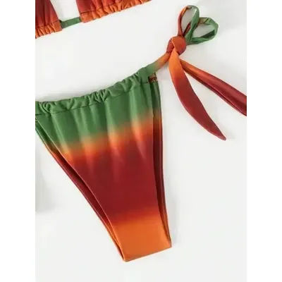 Ensemble de bikini triangle ombré sexy pour femme, avec liens à nouer sur le côté, coupe haute, pour les vacances d'été à la plage