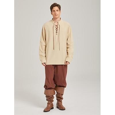 Set Retrò Vintage Medievale Rinascimento Pantaloni Abiti Camicia Lunghe Pirata Vichingo Costume Per uomo Costumi da pirata Halloween Carnevale Performance LARP Fiera Rinascimentale Adulti Camicia