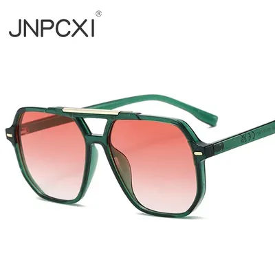 JNPCXI nouveau rétro Double ponts carré femmes lunettes de soleil mode vert rose dégradé nuances UV400 hommes Rivets lunettes de soleil