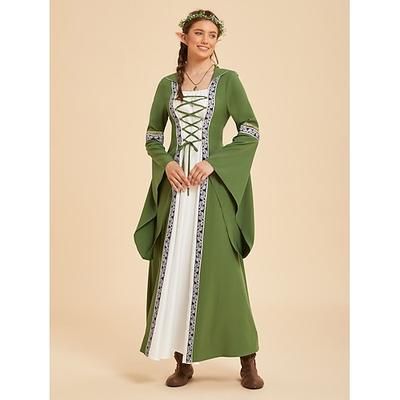 Set Retrò Vintage Medievale Rinascimento Vestito Collana Orecchie con accessori Strega Vichingo Costume Per donna Celtico Vichingo Fantasia Halloween Carnevale Performance LARP Fiera Rinascimentale