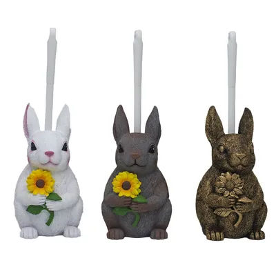 Easter cute rabbit resin toilet brush holder, toilet brush bathroom accessories 2 piece set