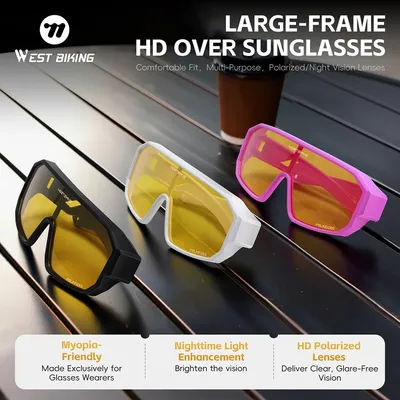WEST BIKING Polarized Cycling Glasses Fit Over Myopic Sunglasses HD Large Frame Fishing Riding Goggles MTB Road Bike Equipments