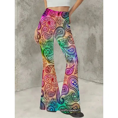 Pantalon évasé à imprimé graphique Y2K pour femmes, pantalon à taille haute en tricot à pattes d'éléphant