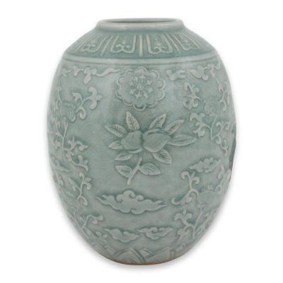 Celadon ceramic vase, 'Blue Plum Blossom'