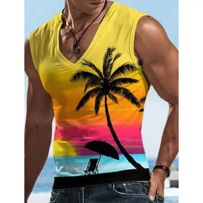 Haut à col rond imprimé arbre AMP pour hommes, chemise de plage, vêtements de fitness, musculation, haut précieux, fibrhawaïen, vêtements décontractés, 2023