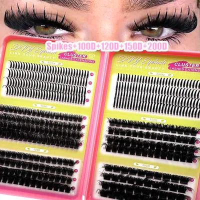 5 IN 1 Lash Extensions Kit Spikes Lash Individuals Volume Eyelash Clusters D-Curly Lash Clusters Kit 14-20MM DIY Eyelash Extensi
