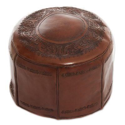 Spanish Elegance,'Colonial Leather Pouf Ottoman Cover'