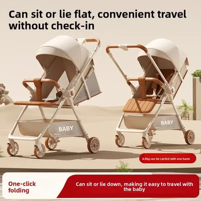 Baby Stroller Two-way One-button Folding Can Sit and Lie Down Light with Umbrella Shed Reversible Pocket Car