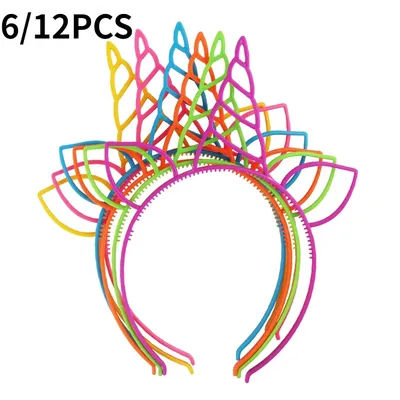 6/12Pcs Unicorn Birthday Party Favors Unicorn Headbands for Girls HalloweenChristmas Party SuppliesGift osplay Plastic Hairbands