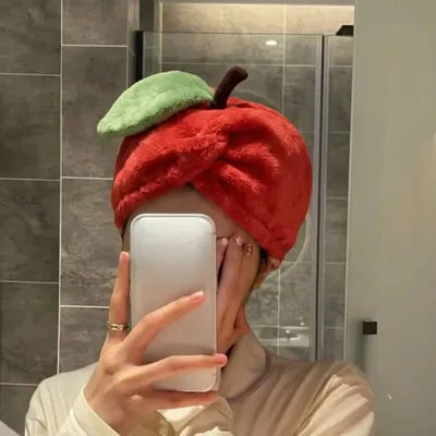 Cute Apple Shape Hair Drying Cap Super Absorbent Quick Dry Coral Fleece Towel Thickened Shower Bath Cap